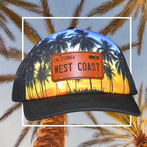 Vintage California Sunset Trucker Hat with Custom Leather 1956 License Plate Pat - Picture 2 of 4